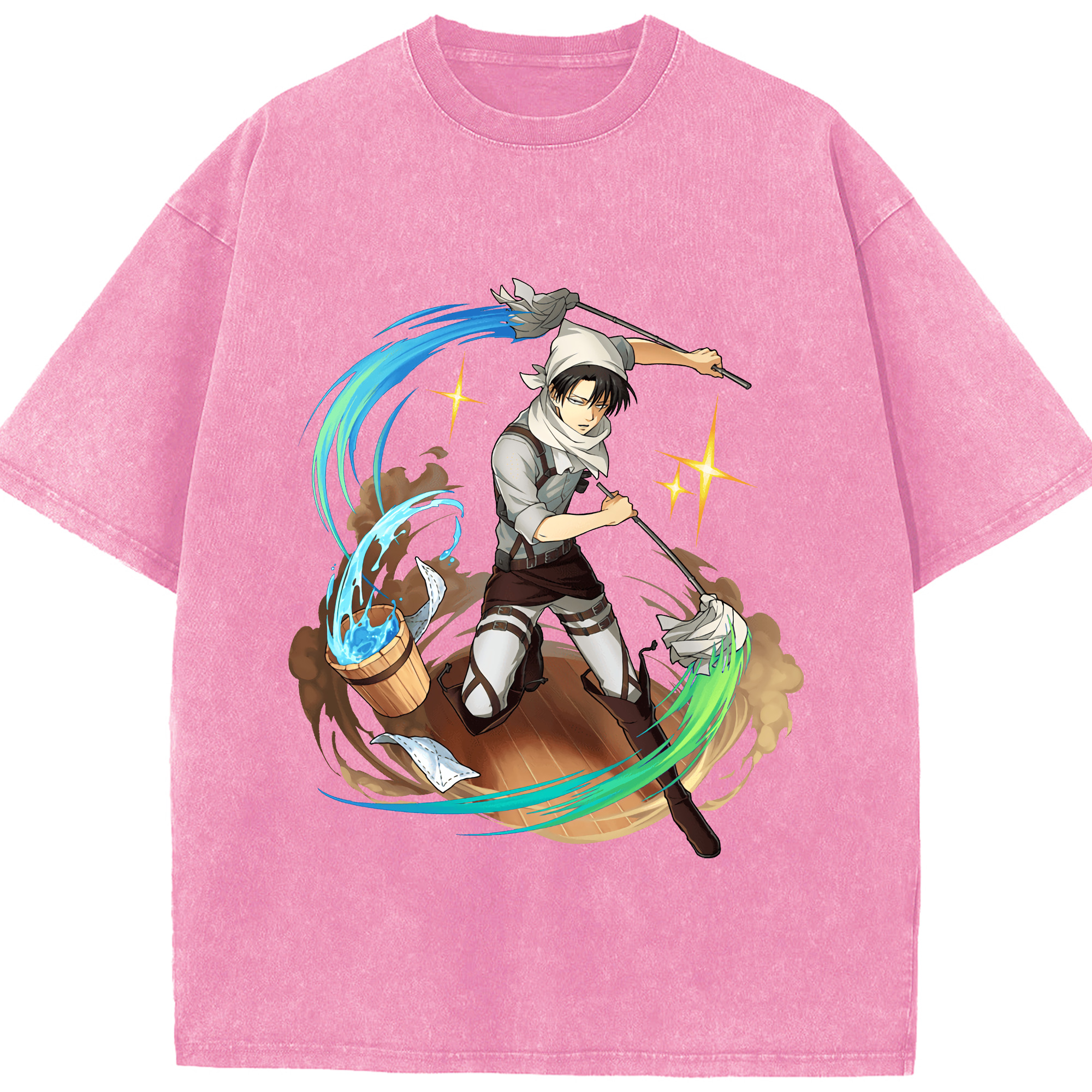 （画像用） 進撃の巨人 リヴァイ·アッカーマン Attack on Titan Levi Ackerman 綿100% ヴィンテージ風 半袖Tシャツ（フロントプリント）
